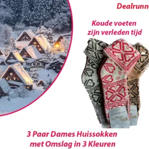3 Paar Dames Huissokken met Omslag in 3 Kleuren