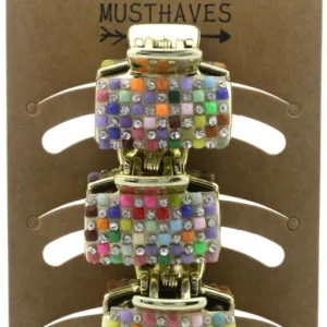 Set van 3 haarklemmen met gekleurde steentjes