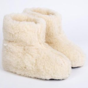 Bomboose Schapenwol sloffen met antislipzool (rubber) wolwit