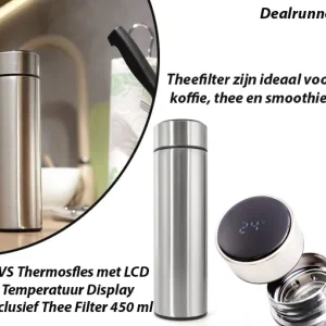 RVS Thermosfles met LCD Temperatuur Display Inclusief Thee Filter 450 ml