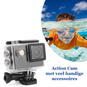 Waterdicht Action Cam met veel handige accessoires
