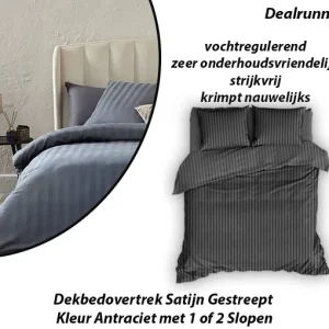 Dekbedovertrek Satijn Gestreept Kleur Antraciet met 1 of 2 Slopen