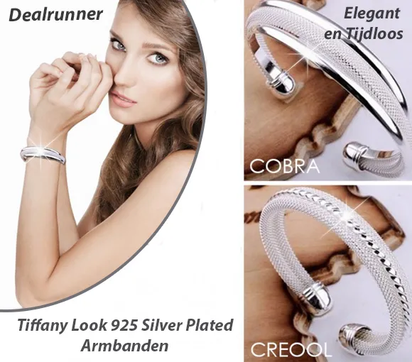 Tiffany Look 925 Silver Plated Armbanden in 2 Modellen