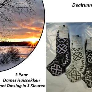 3 Paar Dames Huissokken met Omslag in 3 Kleuren
