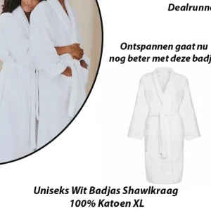 Uniseks Wit Badjas Shawlkraag 100% Katoen XL