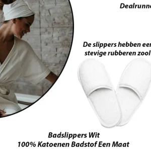 2-Paren Badslippers Wit 100% Katoenen Badstof Een Maat