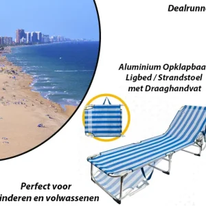Aluminium Opklapbaar Ligbed / Strandstoel met Draaghandvat
