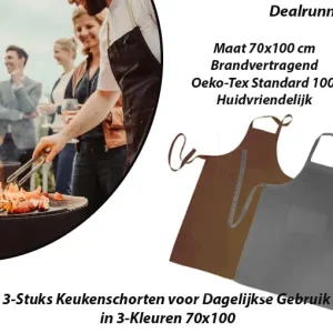 3-Stuks Keukenschorten voor Dagelijkse Gebruik in 3-Kleuren 70×100