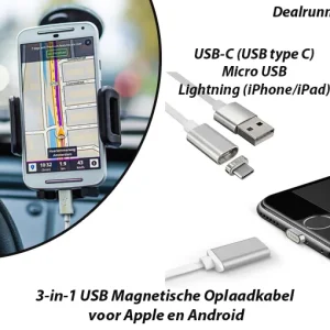 Magnetische 3-in-1 USB oplaadkabel voor Apple en Android