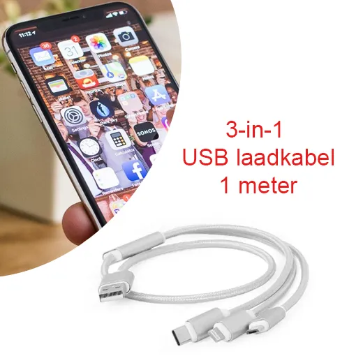 3-in-1 USB laadkabel -1 meter - Afbeelding 2