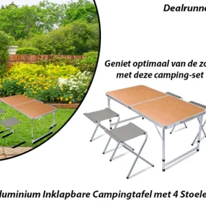 Aluminium Inklapbare Campingtafel met 4 Stoelen