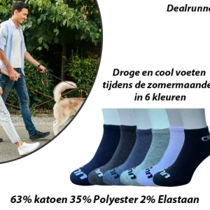 12 Paar Sneaker Enkelsokken Katoen Mix Kleuren met Logo in 2 Maten