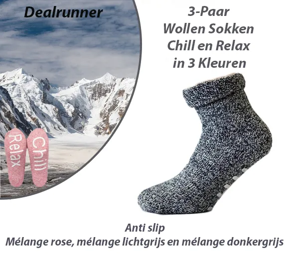 3-Paar Wollen Sokken Chill en Relax in 3 Kleuren-Maat 39-42 - Afbeelding 4