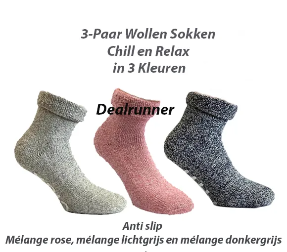 3-Paar Wollen Sokken Chill en Relax in 3 Kleuren-Maat 39-42 - Afbeelding 5
