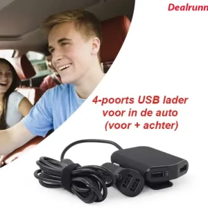 4-Poorts USB Lader voor in de Auto (Voor + Achter)