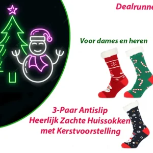 3-Paar Antislip Heerlijk Zachte Huissokken met Kerstvoorstelling