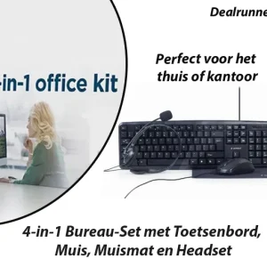 4-in-1 Bureau Set met Toetsenbord, Muis, Muismat en Headset