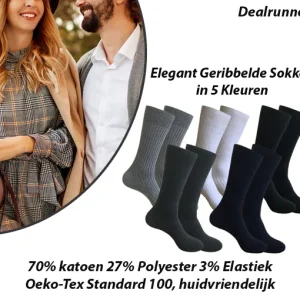 10-Paar Elegant Geribbelde Sokken in 5 Kleuren