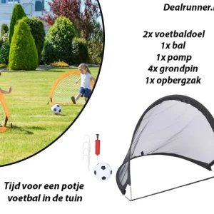 Pop-up Voetbaldoelen Set met Bal, Pomp, 4 Grondpinnen en Opbergzak