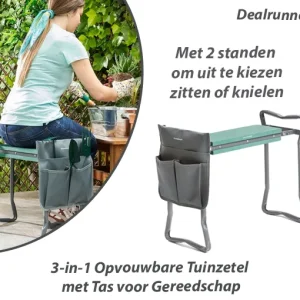 3-in-1 Opvouwbare Tuinzetel met Tas voor Gereedschap