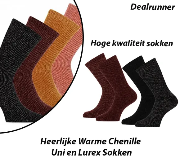 4 of 6 Paar Heerlijke Warme Chenille Uni en Lurex Sokken - Afbeelding 2