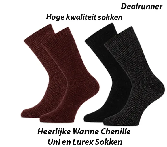 4 of 6 Paar Heerlijke Warme Chenille Uni en Lurex Sokken - Afbeelding 3