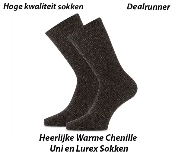 4 of 6 Paar Heerlijke Warme Chenille Uni en Lurex Sokken - Afbeelding 4