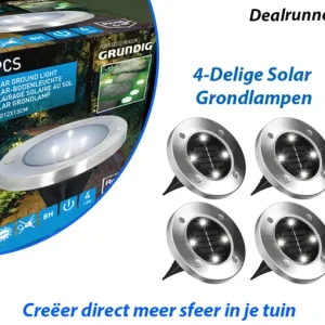 4-Delige RVS Solar Grondlampen