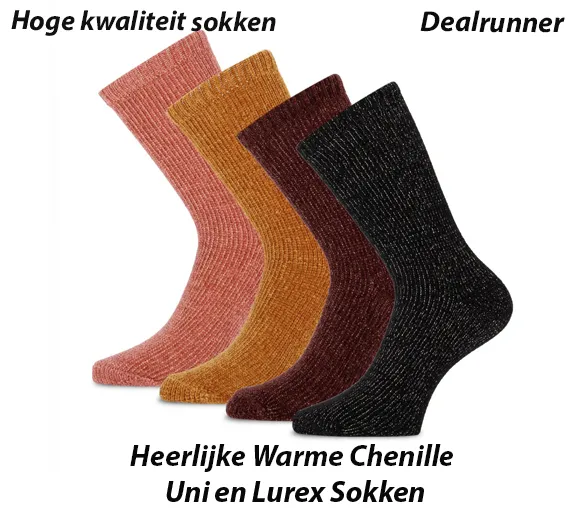 4 of 6 Paar Heerlijke Warme Chenille Uni en Lurex Sokken - Afbeelding 5