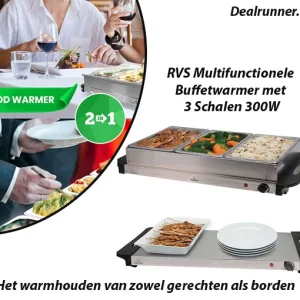RVS Multifunctionele Buffetwarmer met 3 Schalen 300W