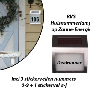 RVS Huisnummerlamp op Zonne-Energie