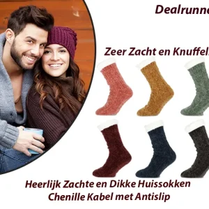Heerlijk Zachte en Dikke Huissokken Chenille Kabel met Antislip