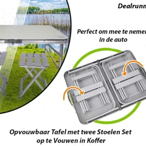 Opvouwbaar Tafel met twee Stoelen Set op te Vouwen in Koffer