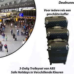 3-Delig Trolleyset van ABS Safe Holidays in Verschillende Kleuren