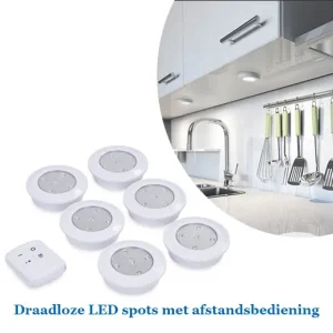 6 stuks Draadloze LED spots met afstandsbediening