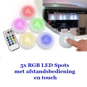 5x RGB LED Spots met afstandsbediening en touch