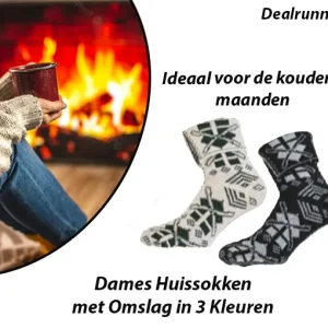 3 Paar Dames Huissokken met Omslag in 3 Kleuren