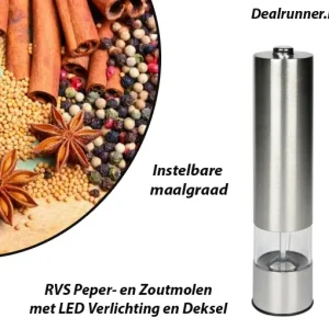 RVS Peper- en Zoutmolen met LED Verlichting en Deksel