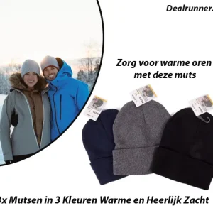 3 Stuks Unisex Warme Beanie Mutsen in 3 Kleuren