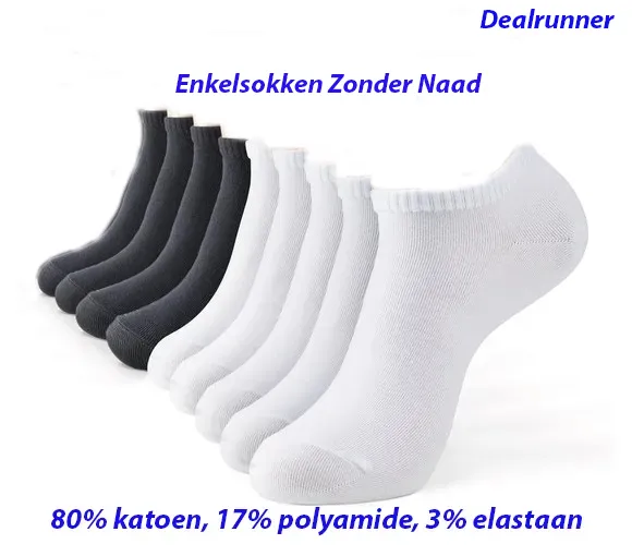 5 Paar Enkelsokken Zonder Naad Zwart of Wit in Kleur - Afbeelding 3