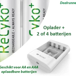 Gp ReCyko batterijenlader met 2 of 4 oplaadbare AA batterijen