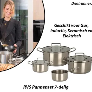 RVS Pannenset 7-delig Geschikt voor Gas, Inductie, Keramisch en Elektrisch