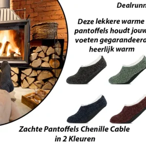 2 Paar Zachte Pantoffels Chenille Cable in 2 Kleuren