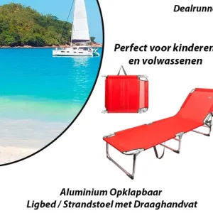 Aluminium Opklapbaar Ligbed / Strandstoel met Draaghandvat