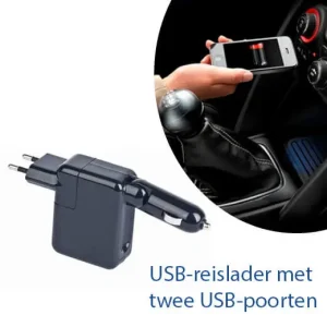 USB-reislader met twee USB-poorten en auto stekker