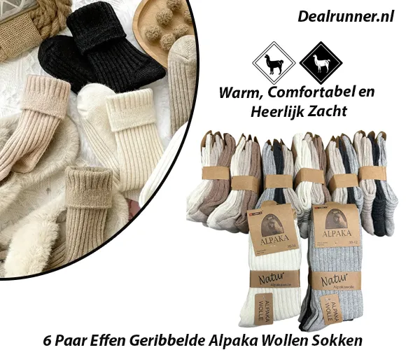 3 Paar Effen Geribbelde Alpaka Wollen Sokken – Warm, Comfortabel en Heerlijk Zacht