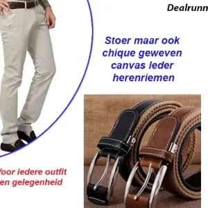 Stoer Maar ook Chique Geweven Canvas Leder Herenriemen in Zwart Kleur