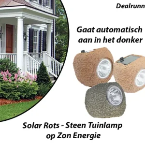 3-Stuks Solar Rots -Steen Tuinlamp op Zon Energie