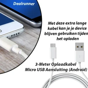 2-Stuks van 3-Meter Oplaadkabel Micro USB Aansluiting (Android)
