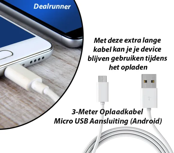 2-Stuks van 3-Meter Oplaadkabel Micro USB Aansluiting (Android)